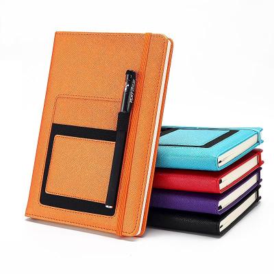 China Custom A5 Hardcover Notebook PU Business Diary Hardcover Leather Notepad with Elastic Rope and Pocket for sale