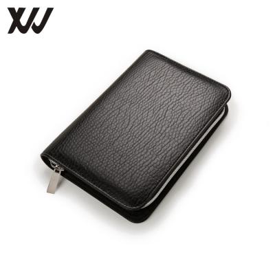 China 2018 Hot Selling Luxury Mini 6 Zipper Binder Diary Cover Luxury Black Leather Notebook for sale