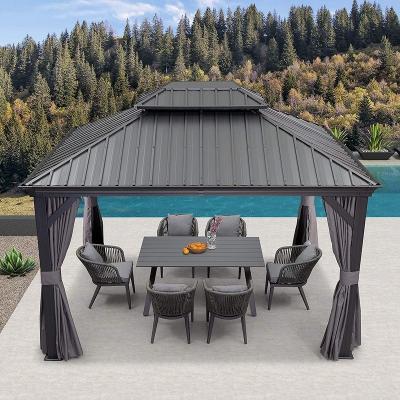 China Modern Outdoor Furniture 10x12 Ft Hardtop Outdoor Gazebo - Galvanized Steel Roof With Curtains And Netting for sale