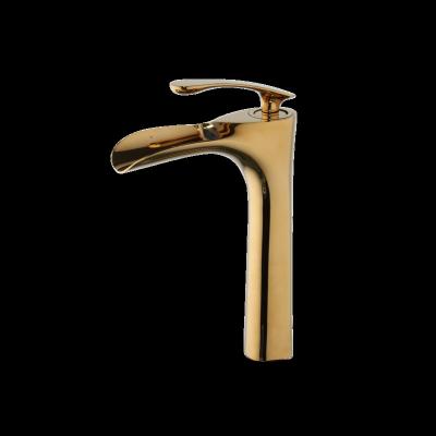 China Gold Metered Brass Waterfall Faucets Bathroom Vessel Sink Basin Faucet Mixer Tap Luxury Faucets for sale