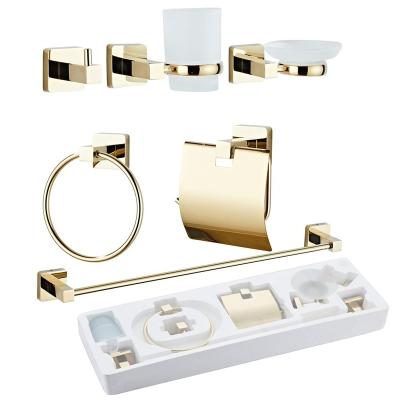 China Gold Modern High Quality Towel Rack Set 6 Piece Bathroom Accessories for sale