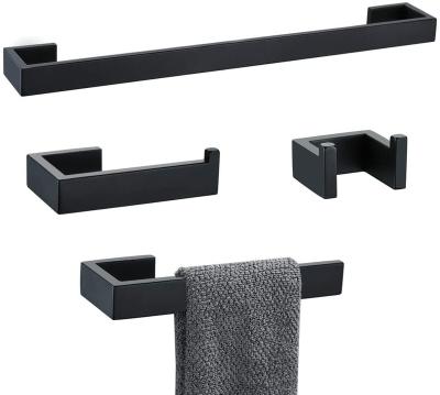 China Modern 304 Stainless Steel Bath Hardware Set Black Bathroom Towel Rack 4 Piece Towel Rack Set for sale