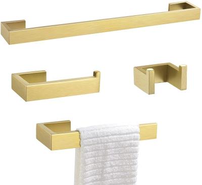 China Gold Color Modern Towel Rack Set 4 Pieces Bathroom Hardware Set Wall Mounted for sale