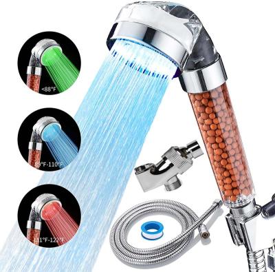 China Without Diverter LED Temperature Control Shower Head RGB Light High Pressure SPA Shower Anion Filter Ball Water Saving for sale