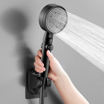 China Without Needle 5 Mode Adjustable Black Shower Head One-Key Stop Water Massage Eco High Pressure Shower Head for sale