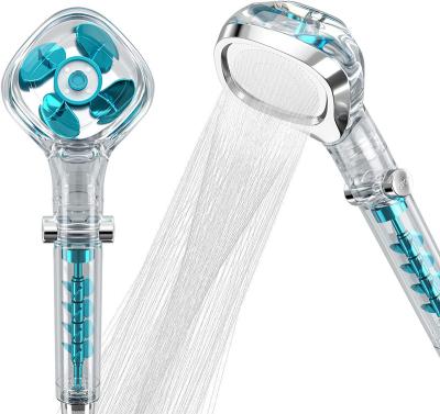 China 2022 Water Shower Heads New Arrival High Pressure Filter Hand Saving Ionic Shower Double Turbo With Blue Fan for sale