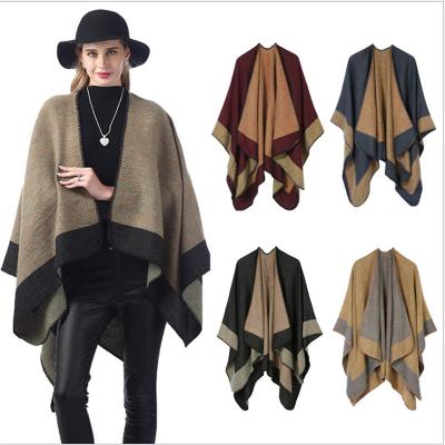 China Fashion Fashion Colorblock Ladies Winter Ponchos Cape Shawl for sale