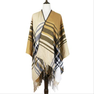 China Fashion 2022 Wholesale Women New Striped Colorful Acrylic Cape Shawl for sale