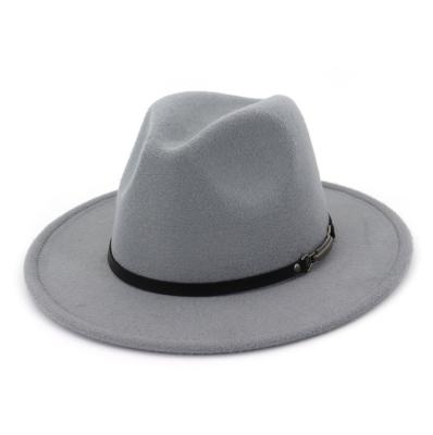 China 2021 dobby felt hat hats autumn and winter simple flat brim felt hat wool hat with strap tie for sale