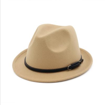 China New Woolen Dobby Fedora Hats For Men And Women British Black Jazz Hats With Half Buckles for sale