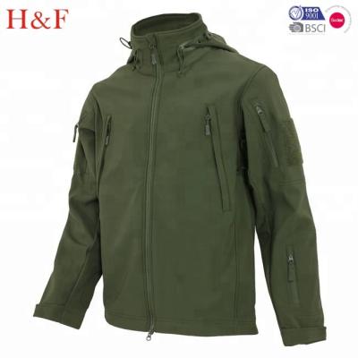 China 2018 breathable army green softshell tactical jacket with water repellent hooded outshell for sale