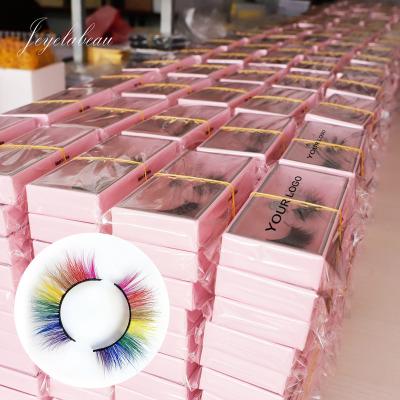 China Very soft and lightweight 100% cruelty free mink lashes colorful 5d mink fur strip eye lashes rainbow color multi color mink lashes for sale