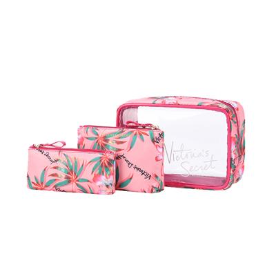 China New Style Durable Portable Brand PVC Cosmetic Bag 3pcs Set Outdoor Waterproof Wash Bag Fashion Transparent Travel Makeup Bag For Women for sale