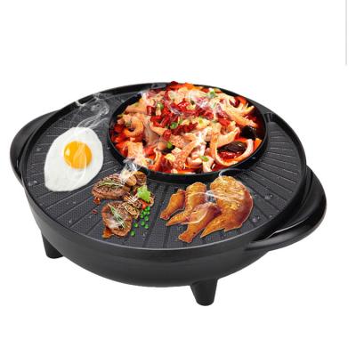 China Home Adjustable Size 2 in 1 Smokeless Non-Stick Electric BBQ Grill Electric Grill Pan for sale