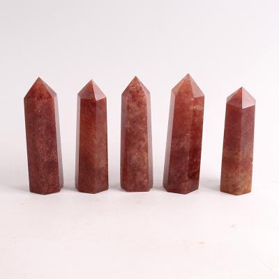 China China Point Natural Crystal Healing Obelisk Strawberry Quartz Crystal Point. for sale