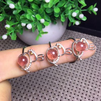 China China Animal Lover Jewelry 925 Sterling Silver Rabbit Rings Strawberry Crystal Ring for sale