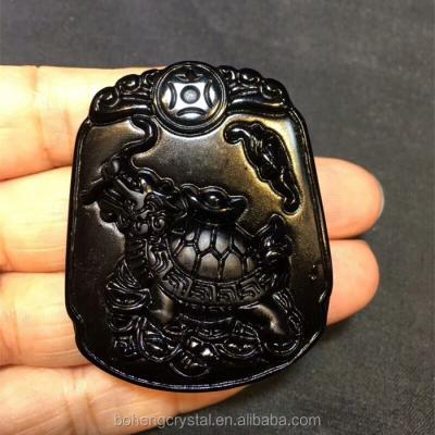 China Home Decoration Hand Carved Obsidian Nice Quality Natural Crystal Dragon Turtle Pendant for sale