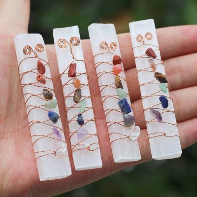 China China Wholesale Low Price Natural Gem Crystals Healing Magic Wand Selenite Sticks Natural Stone Crystal Wire Wrapped Chakra Crystal Crafts for sale