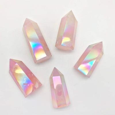 China China wholesale bulk natural quartz dots colorful angel aura clear quartz rose crystal quartz tower point for home decoration for sale