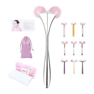 China 3D face lift jade rose jade roller rose quartz roller face massager facial massager tool custom box and pouch bag for sale