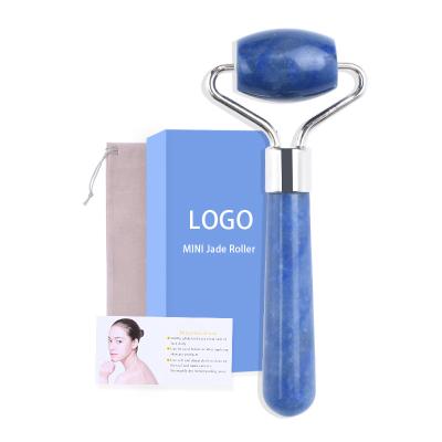 China Wholesale Custom Box Blue Aventurine Jade Roller Mini Face Roller Jade Mini Facial Roller Eye Massager Private Label Face Lift for sale