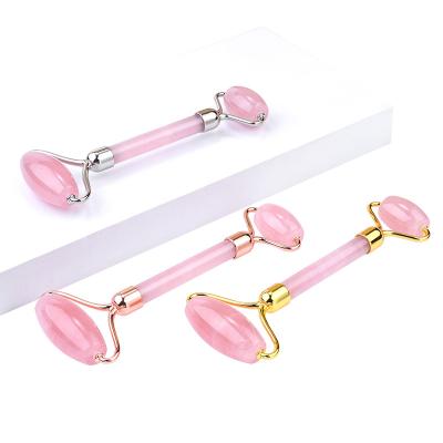 China Private Logo Stone Jade Facial Massager Roller Jade Roller Set Pink Rose Quartz Popular Wholesale Face Roller for sale