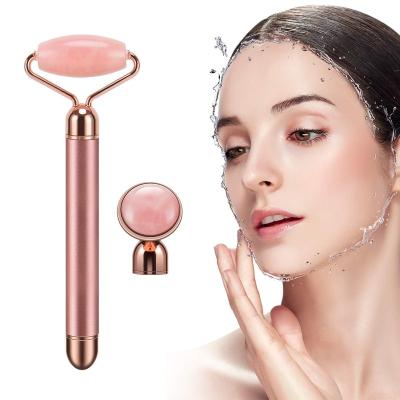 China Face Lift 2-IN-1 Jade Roller Facial Massager Electric Face Roller and Massager, Vibrating Rose Quartz Roller Jade Face Massage Stone Set for sale