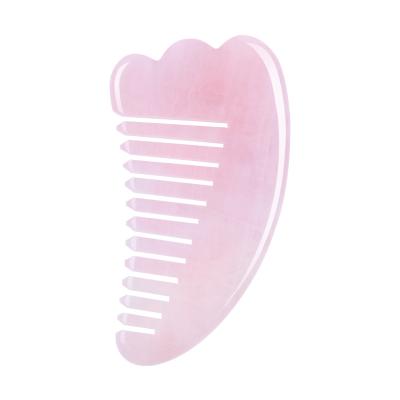 China Custom Logo Pink Jade Guasha Comb Massager Tool Best Face Lift Gift Rose Quartz Jade Stone Gua Sha Pure Natural Massage Comb for sale