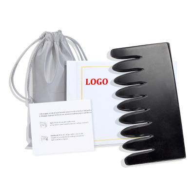 China Custom Obsidian Stone Hair Comb Stone Jade Gua Sha Sha Face Lift True Natural Black Jade Hair Comb Gua Sha Head Massager for sale