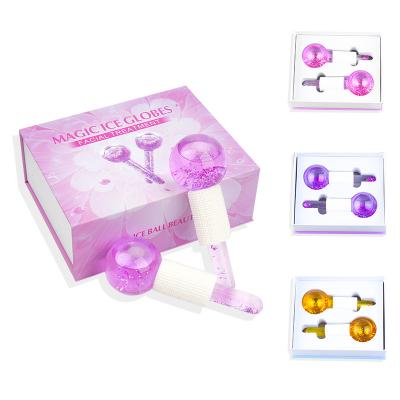 China Remove Wrinkle Face Peel To Tighten Ice Globes Beauty Equipment Eye Face Globe Facial Massager With Cooling Glitter Face Globe Set Blue Purple Ball Custom Logo pink for sale