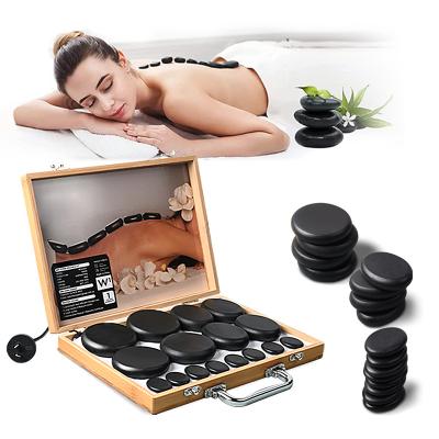 China Factory Direct Wholesale Comfortable SPA Stone Hot Massage Stone Set 100% Bian Natural Stone Massage Set Rock For Body Massage With Box for sale