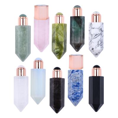 China Face Lift Essential Oil Roller Bottle 10ML Rose Quartz Essential Oil Bottle Hexagon Prism Eye Gua Sha Massage Tools for sale