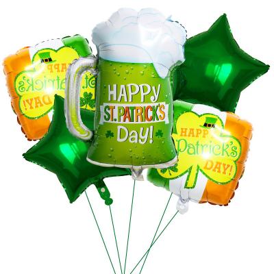 China 18 Inch St Patrick's Day Four Leaf Clover Balloon Beer Holiday Decoration Irish Festival Foil Balloon Amazon Indoor Hot Sale for sale