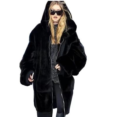 China New Fashion Women's Winter Long Oversized Hoodie Windproof Anti-wrinkle Fleece Jacket Loose Warm Faux Fur Jacket for sale