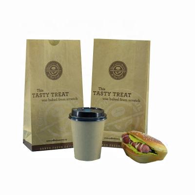 China Recyclable Custom Logo Printed Brown Color Kraft Paper Greaseproof Bags For Bread Cookie Toast Packaging for sale