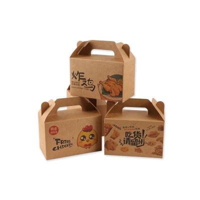 China Custom Logo Design Disposable Food Packaging Kraft Paper Boxes Fast Catering For Fried Chicken for sale