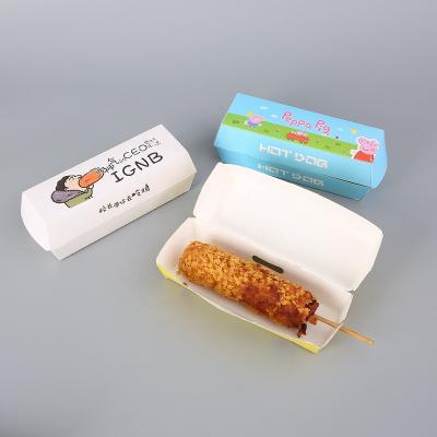 China Wholesale Recyclable Biodegradable Kraft Cardboard Hot Dog Corn Dog Snack Box With Lid for sale