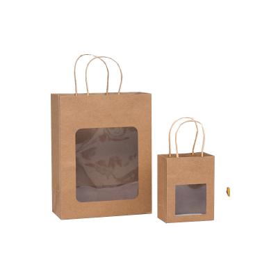 China Recyclable Custom Logo Printed Hand Length Handle Kraft Paper Bags With Clear Transparent Window For Tissue Packaging for sale