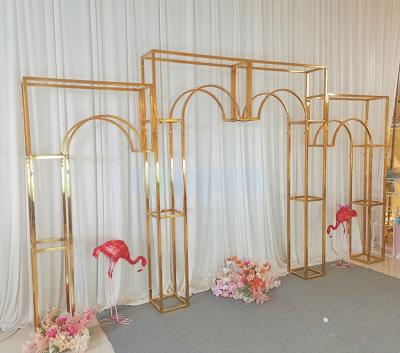 China Party/Wedding Wholesale Wedding Mesh Arch Backdrop Wedding Decor Gold Stainless Steel Backdrop for sale