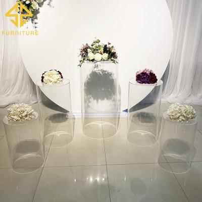 China Furniture modern round PVC wedding cake table clear flower stand for wedding event decoration pedestal for sale