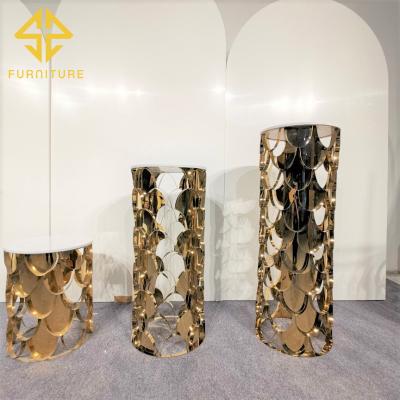 China Wedding Round Frame Modern Marble Stainless Steel Gold Table Decoration Cake Toppers Wedding Top Pedestals for sale