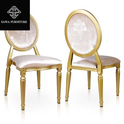 China Nice Workmanship Wholesale Hotel Furniture Manufacturer Stacking Round Back Metal Dining Moroccan Banquet Chair for sale