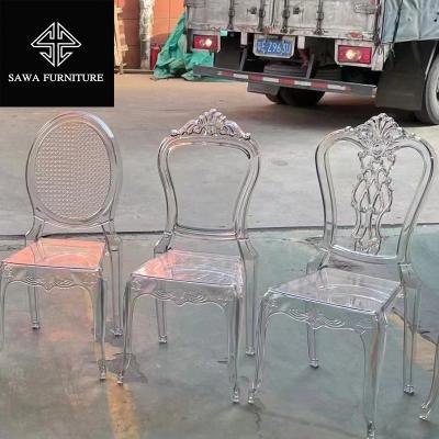 China Transparent Royal Wedding Napoleon Event Rental Acrylic Modern Polycarbonate Plastic Clear Resin Chairs For Sale Clear for sale