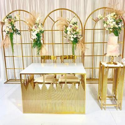 China Wholesale Modern Wedding Backdrop Gold Metal Furniture Stainless Steel Birthday Party Luxury Flower Wall Backdrop for sale