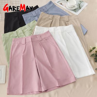 China Viable Women's Summer Shorts 2021 Long With Black Candy Shorts Knee-Length Wide High Waisted Women White Loose Classic Office Women for sale