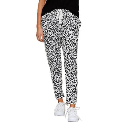 China 2021 QUICK DRY Drawstring Leopard Print Elastic Waist Jogger Pants For Women for sale