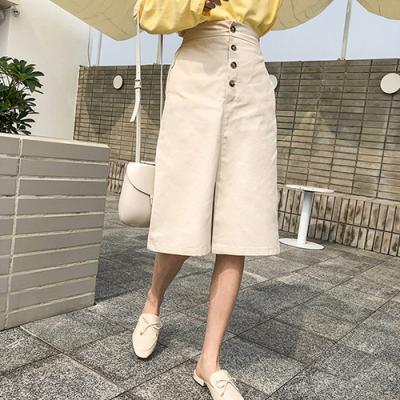 China Breathable Knee Length Skirt A Line For Women Waist Khaki Button Up Cotton Skirt Vintage Female Summer Skirt Women Long for sale