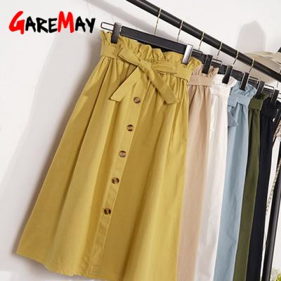 China Plus Size Elastic Waist One Size Summer Women's Cotton Midi A Line Skirts Plus Size Candy Color With Buttons for sale