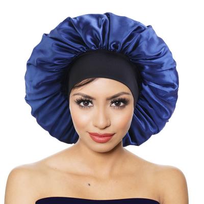 China Comfortable Hot Selling Silk Brim Beauty And Hairstyle Hood Double Layer Solid Silk Wide Satin Sleep Hat for sale