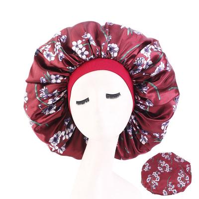 China Hot Selling Custom Made Comfortable Double Sleeping Hair Bonnets For Layer Designer Silk Soft Satin Hair Bonnet for sale